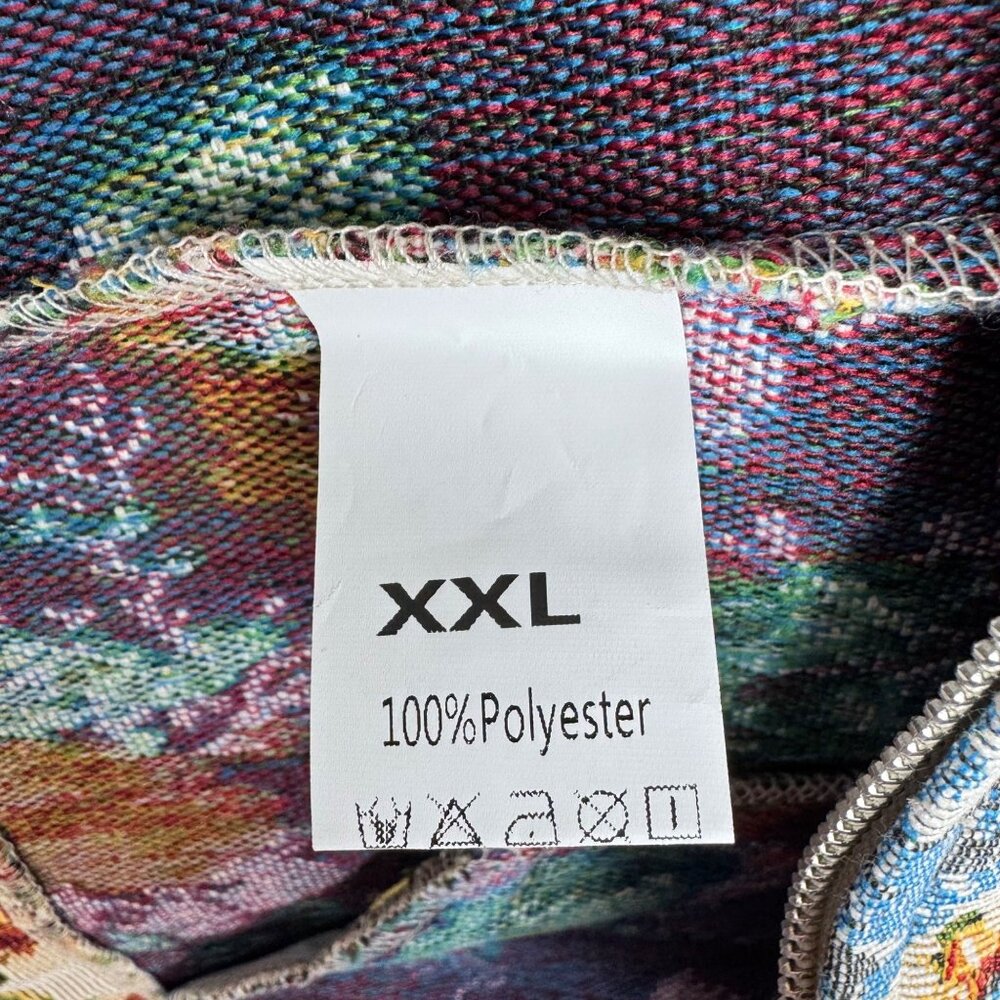 Floral Pattern Beige Zip-Up Jacket 2XL Pink & Blue Roses Lightweight - Picture 8 of 9